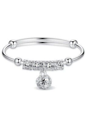 Silver Bell Beaded Elegant Dainty Adjustable Bangle Bracelet Jingle Bells Ball